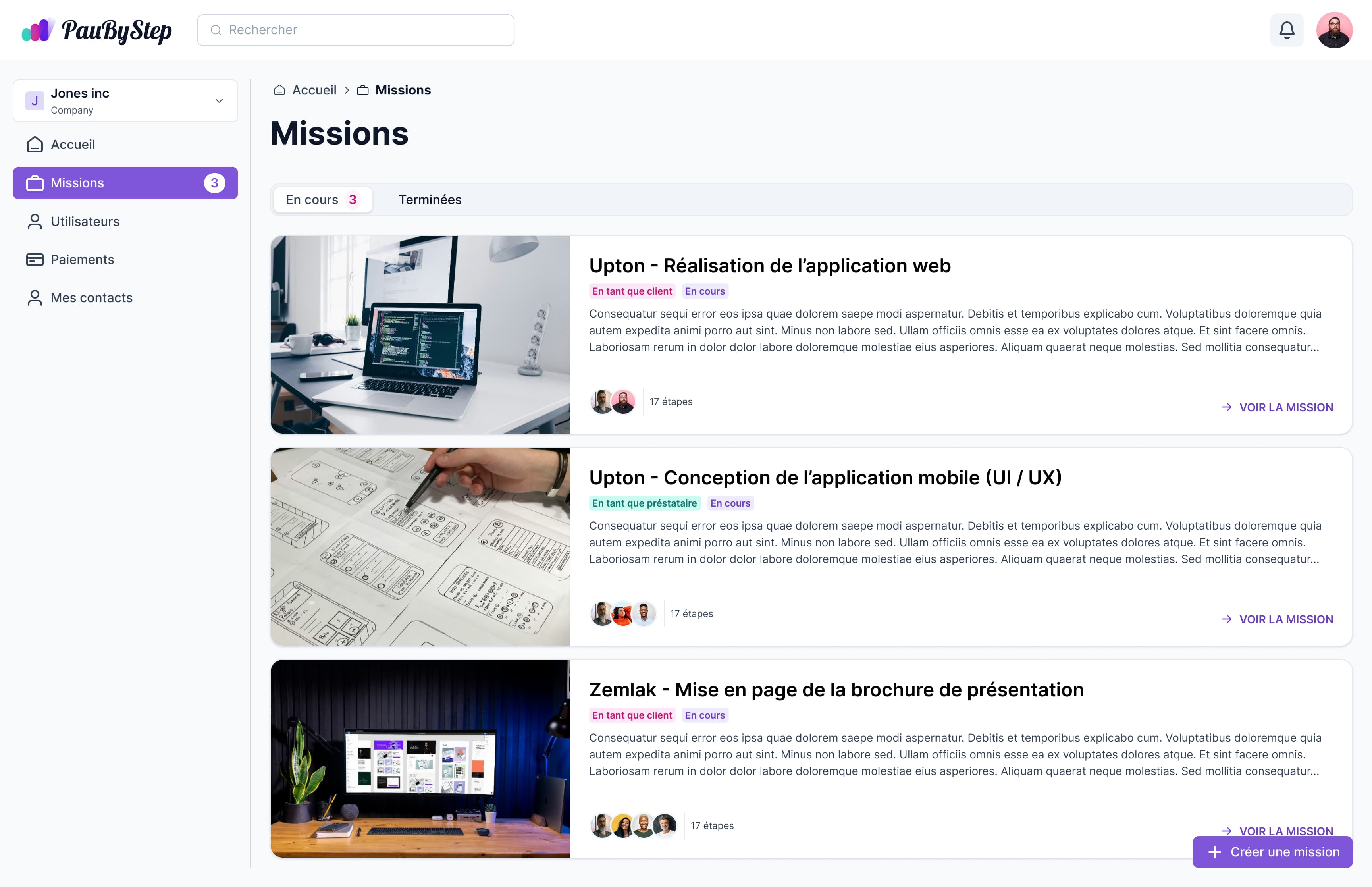 PayByStep missions list preview